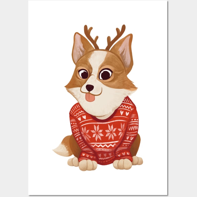 Corgi Christmas Wall Art by Blanquiurris